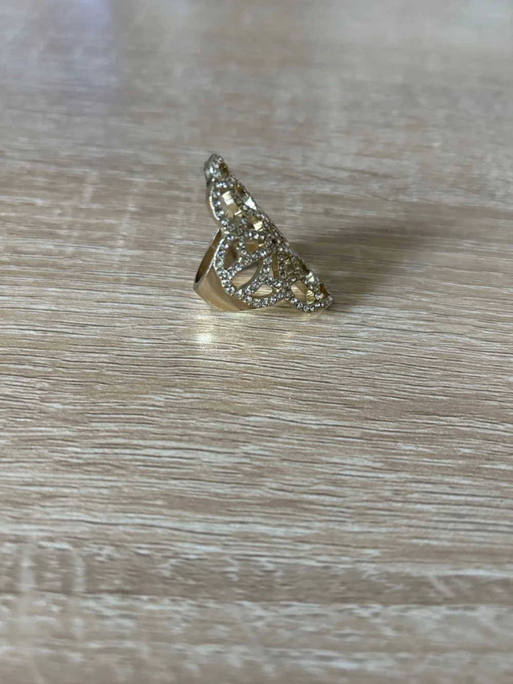 Gold-Tone Filigree Statement Ring with Crystal Accents